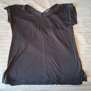 Cable Gauge Women's Black V neck Short Sleeve Lightweight Knit Pullover Top L